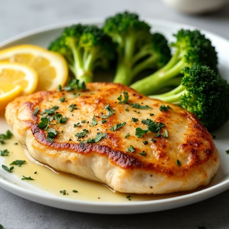 Lemon Garlic Pan-Seared Chicken with Roasted Broccoli