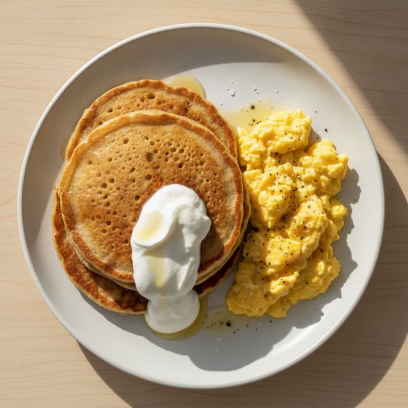 Fluffy Pancakes with Scrambled Eggs