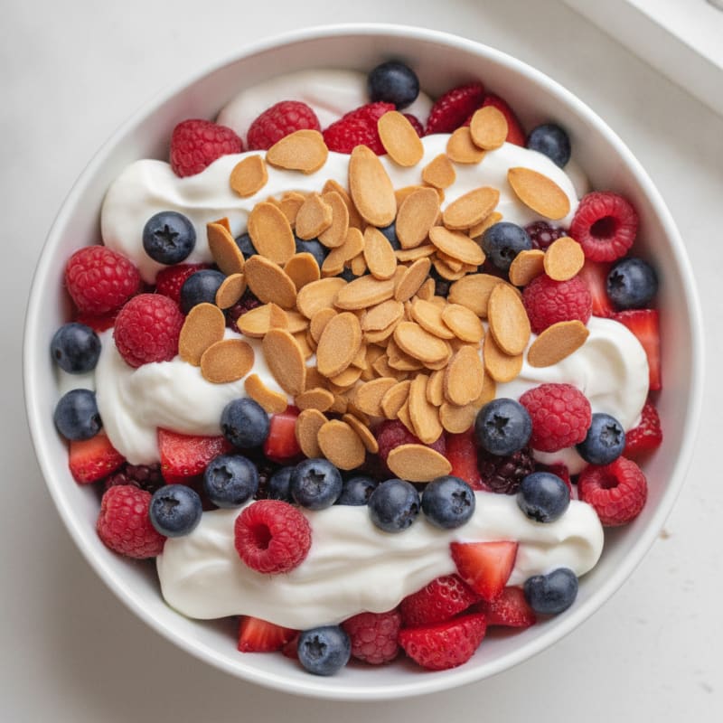 Greek Yogurt Protein Parfait with Mixed Berries and Almonds