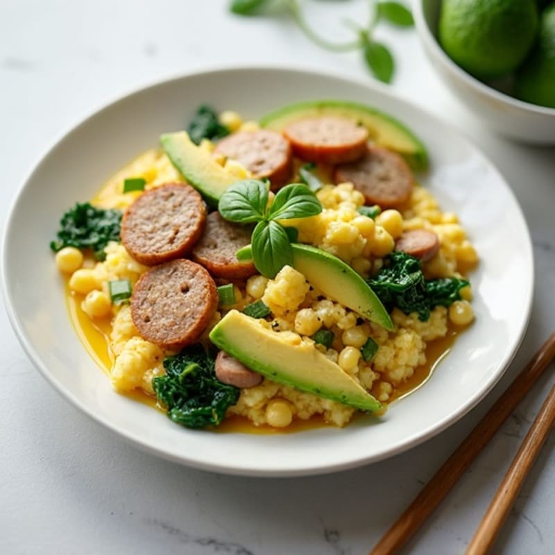 Egg White Scramble with Turkey Sausage and Spinach