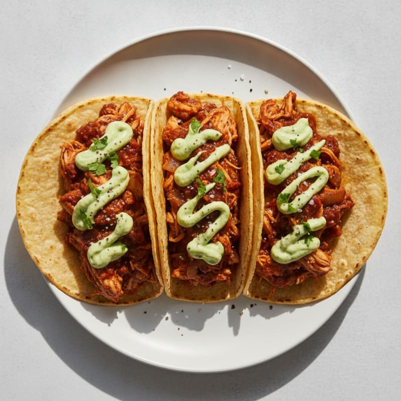 Chicken Tinga Tacos with Avocado Crema
