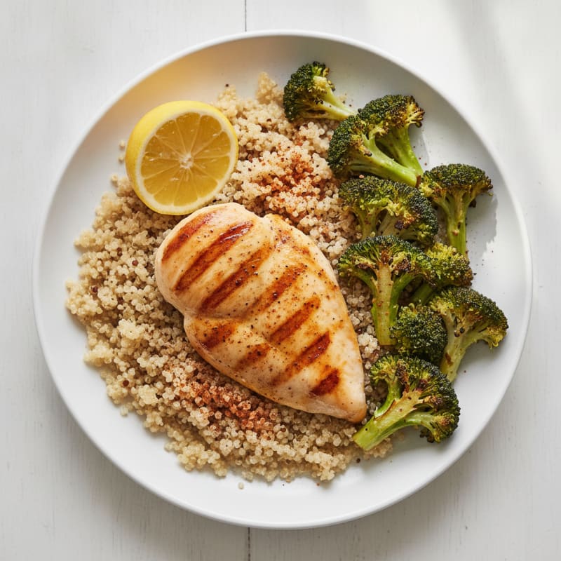 Grilled Chicken Breast with Quinoa and Roasted Broccoli