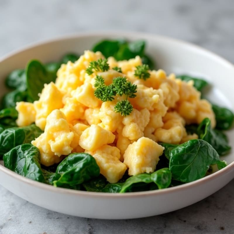Cottage Cheese and Egg White Scramble with Sautéed Spinach