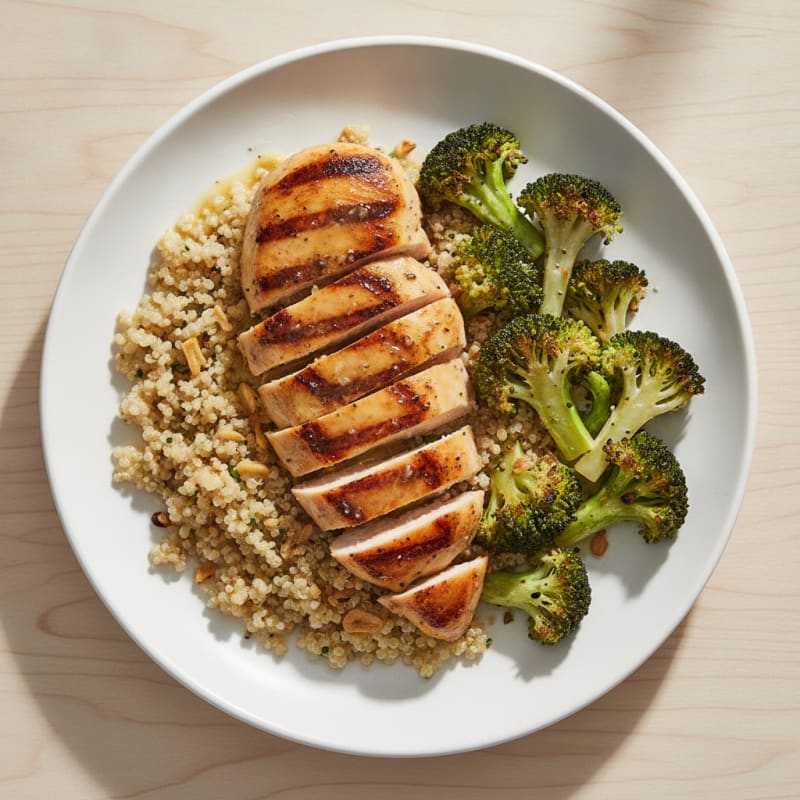 Grilled Chicken Breast with Quinoa and Roasted Broccoli