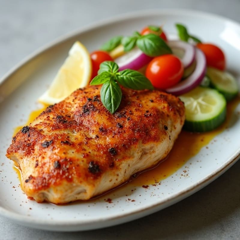 Roasted Spiced Chicken with Fresh Tomato Cucumber Salad