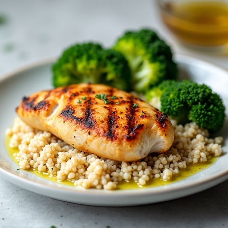 Grilled Chicken Breast with Roasted Broccoli and Quinoa