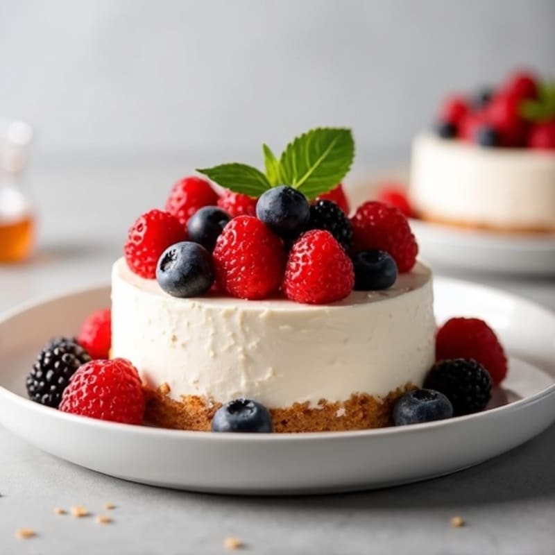 Silky Greek Yogurt Protein Cheesecake with Fresh Berries