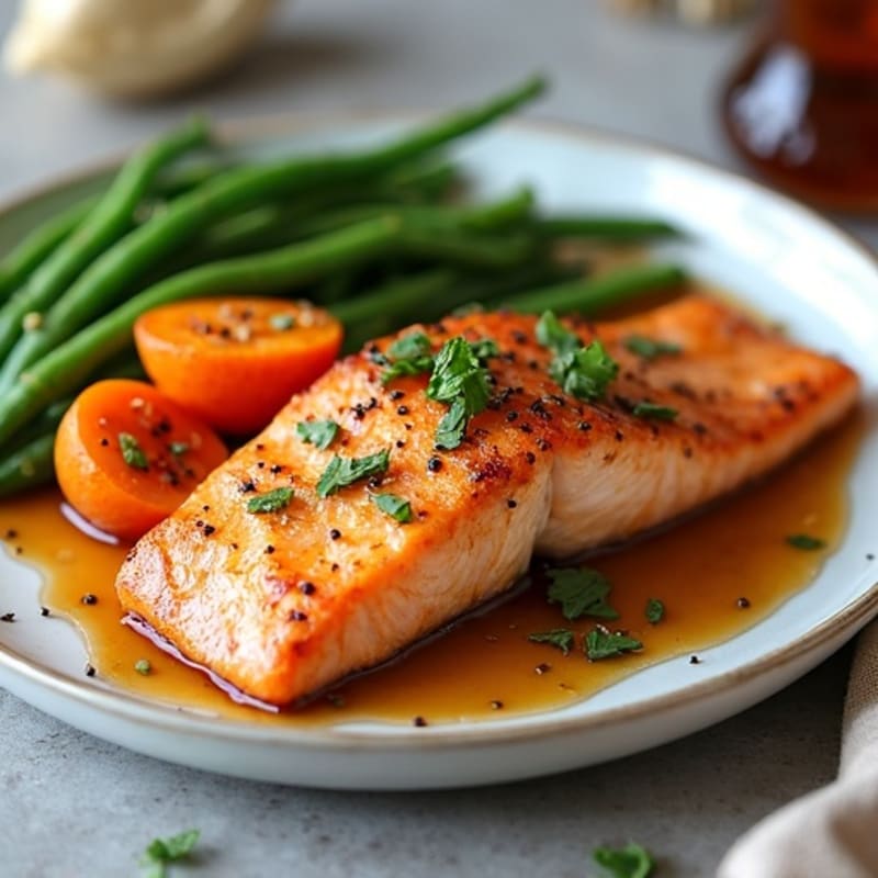 Maple-Glazed Salmon with Roasted Sweet Potatoes and Green Beans