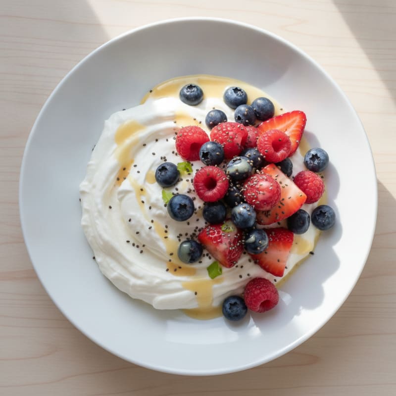 Greek Yogurt Protein Mousse with Mixed Berries
