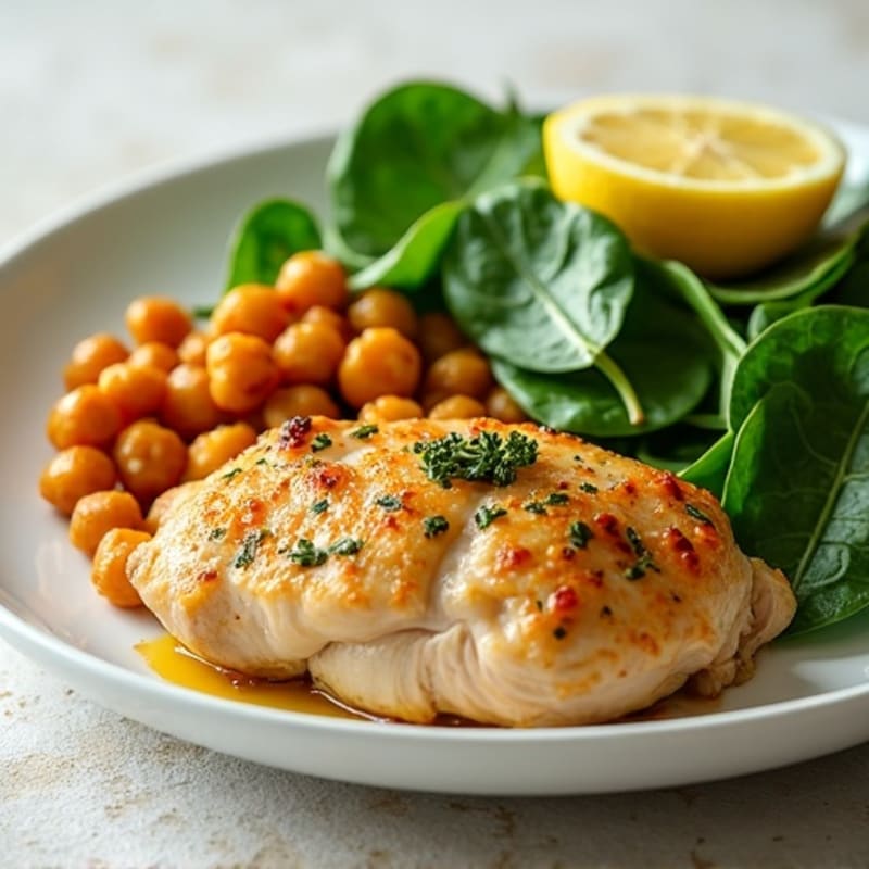 Lemon-Herb Chicken with Roasted Chickpeas and Fresh Greens