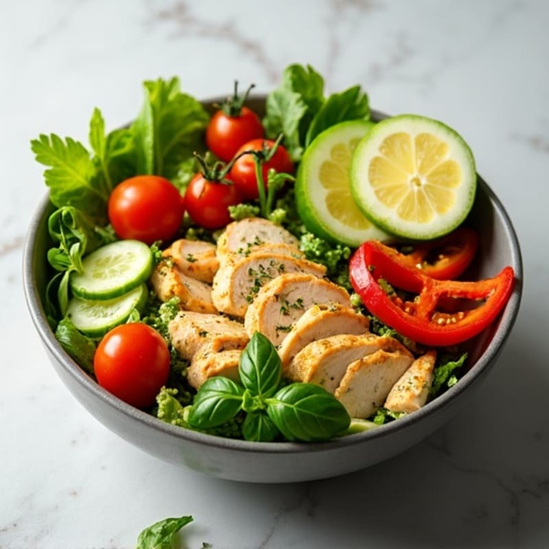 Lemon Herb Chicken and Fresh Vegetable Salad Bowl