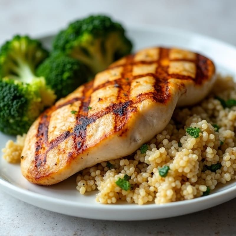 Grilled Chicken Breast with Quinoa and Roasted Broccoli