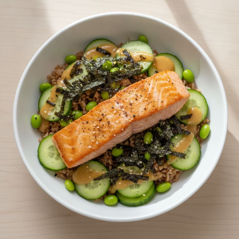 Pan-Seared Salmon Seaweed Rice Bowl