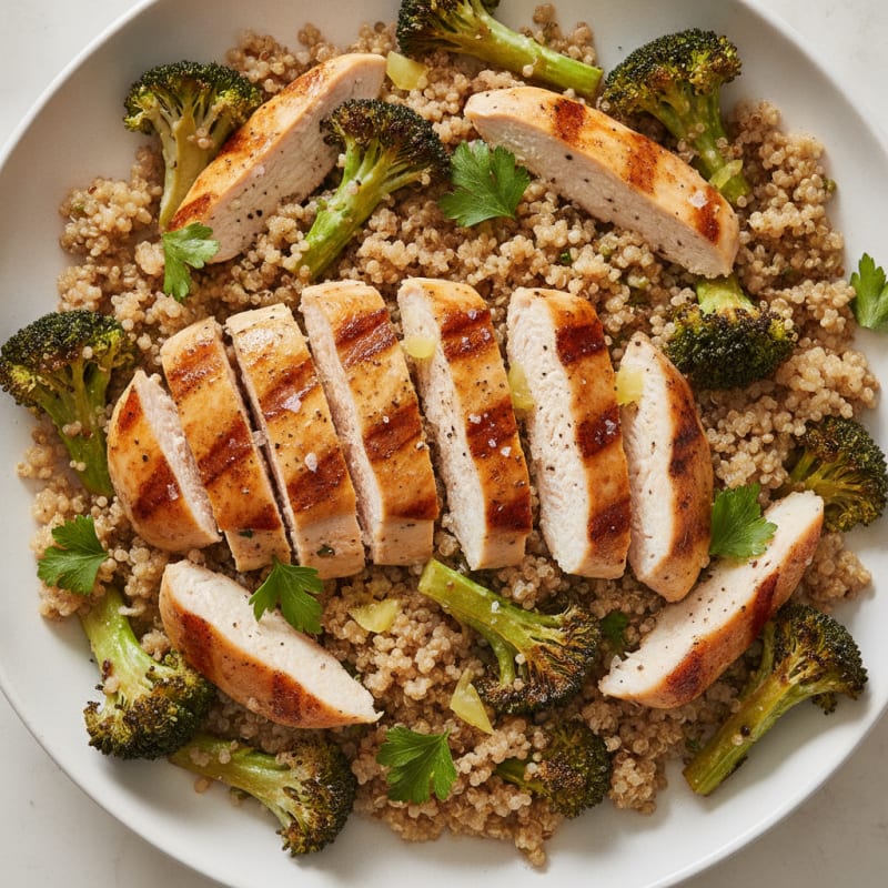 Grilled Chicken and Quinoa Salad with Roasted Broccoli