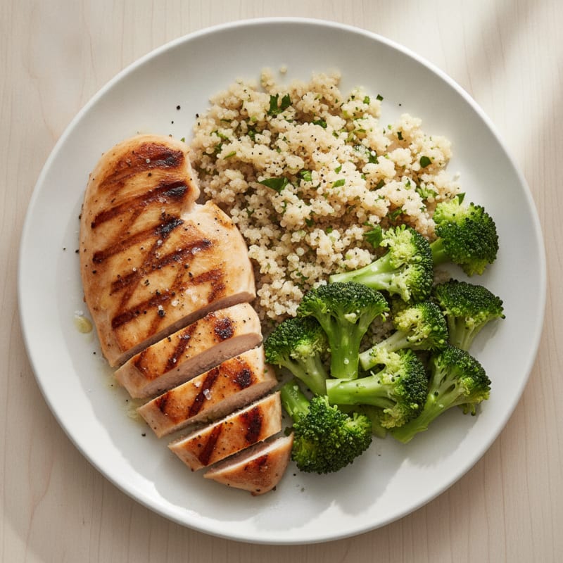 Grilled Chicken Breast with Quinoa and Steamed Broccoli