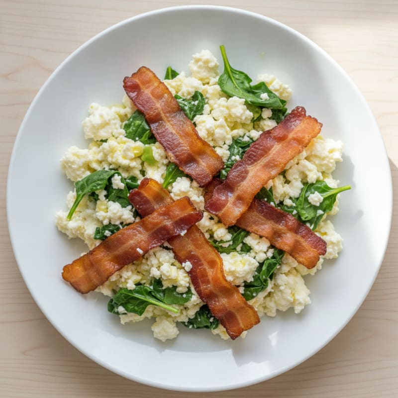 Egg White Scramble with Cottage Cheese and Turkey Bacon