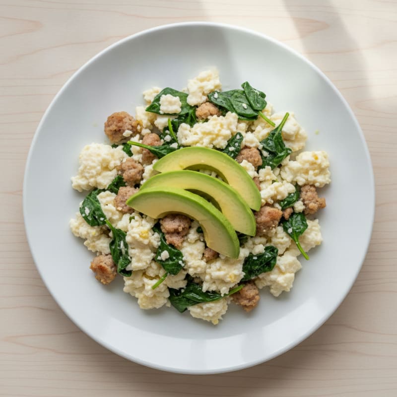 Egg White Scramble with Turkey Sausage and Spinach