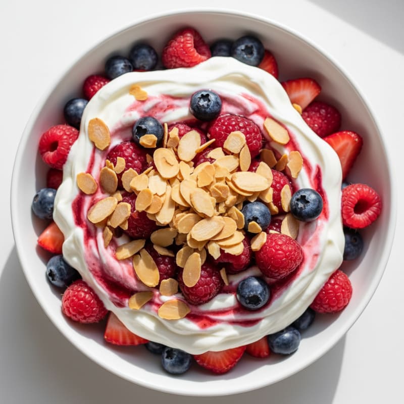 Greek Yogurt Protein Parfait with Mixed Berries and Almonds