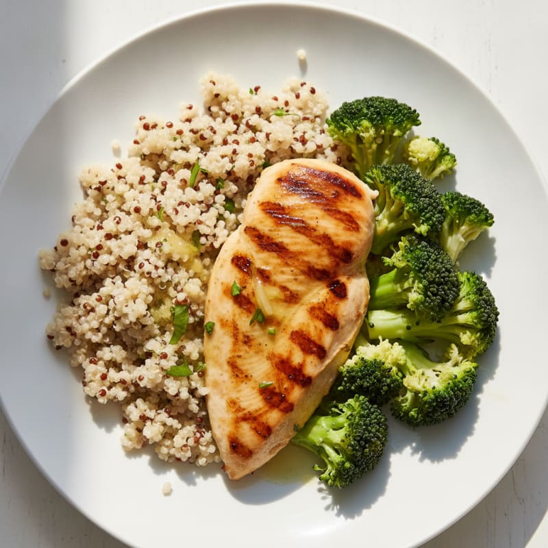 Grilled Chicken Breast with Steamed Broccoli and Quinoa