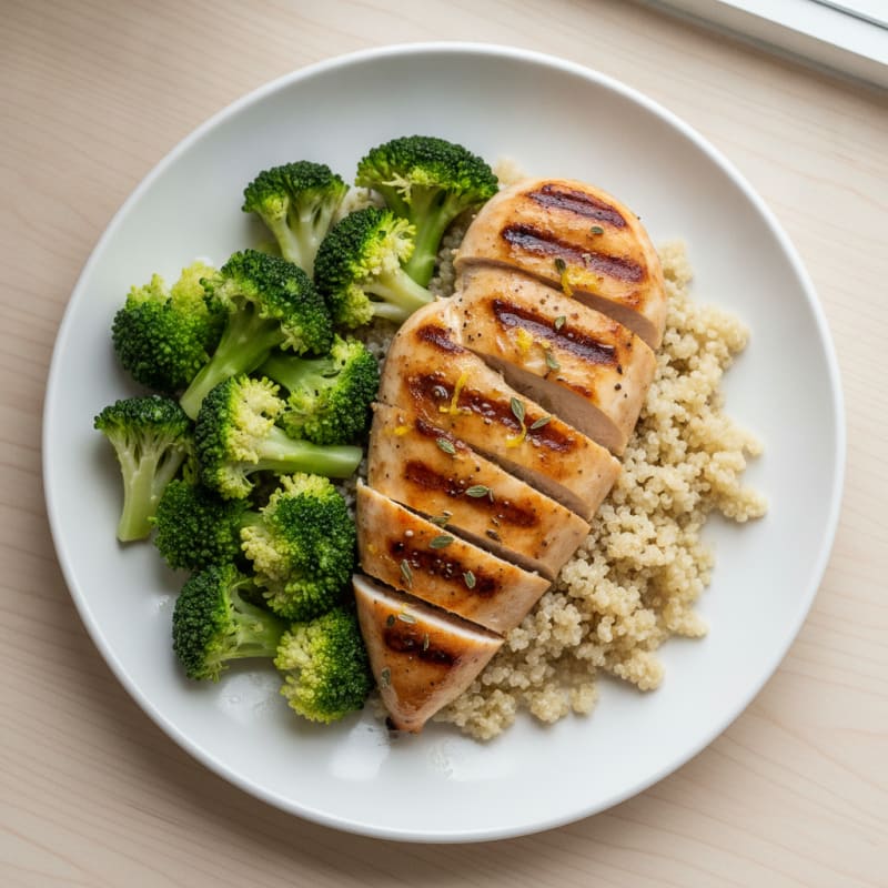 Grilled Chicken Breast with Quinoa and Steamed Broccoli