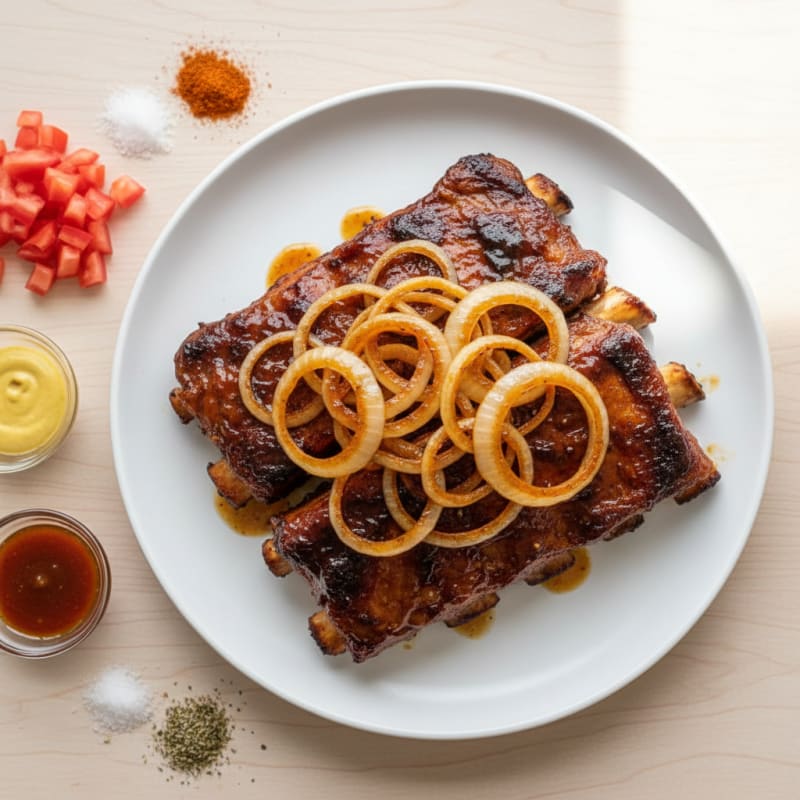 Smoky BBQ Pork Ribs with Caramelized Onions
