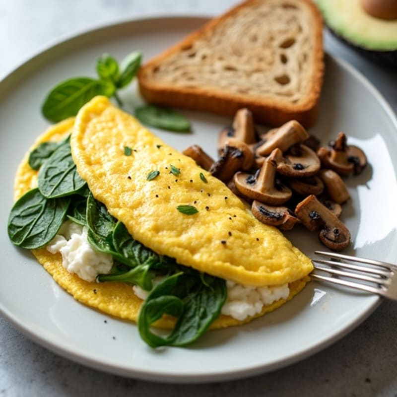 Egg White Spinach Omelette with Cottage Cheese and Sautéed Mushrooms