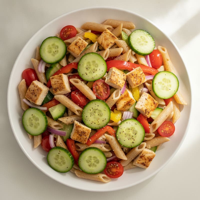 Chopped Chicken Pasta Salad with Fresh Vegetables