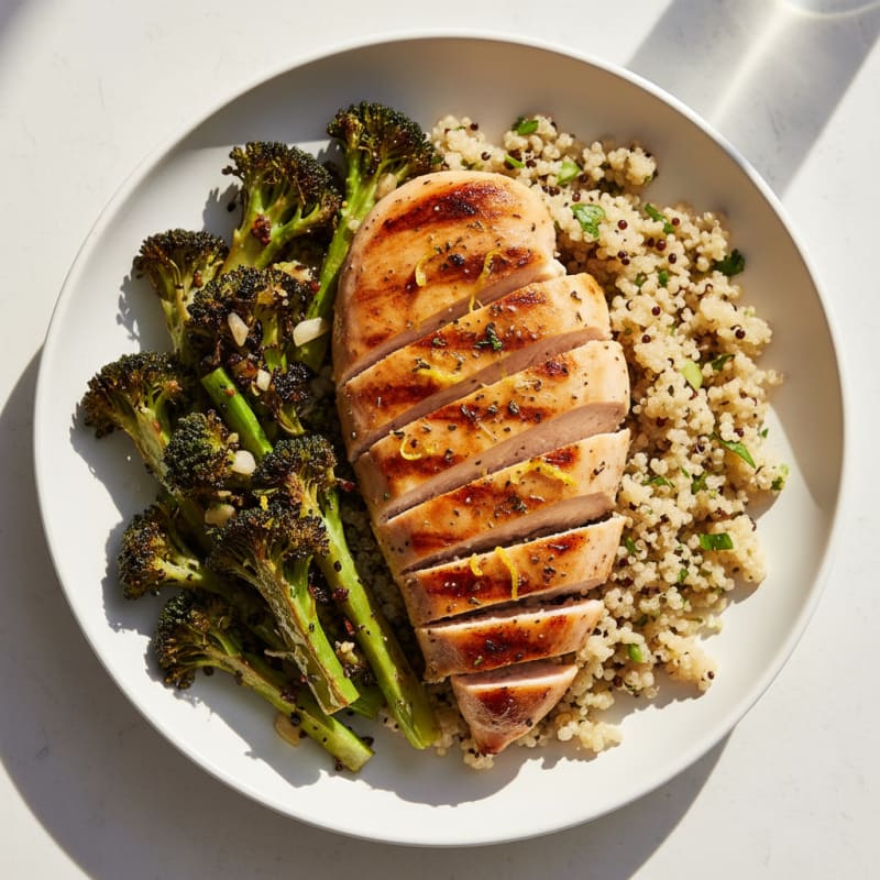 Grilled Chicken Breast with Quinoa and Roasted Broccoli