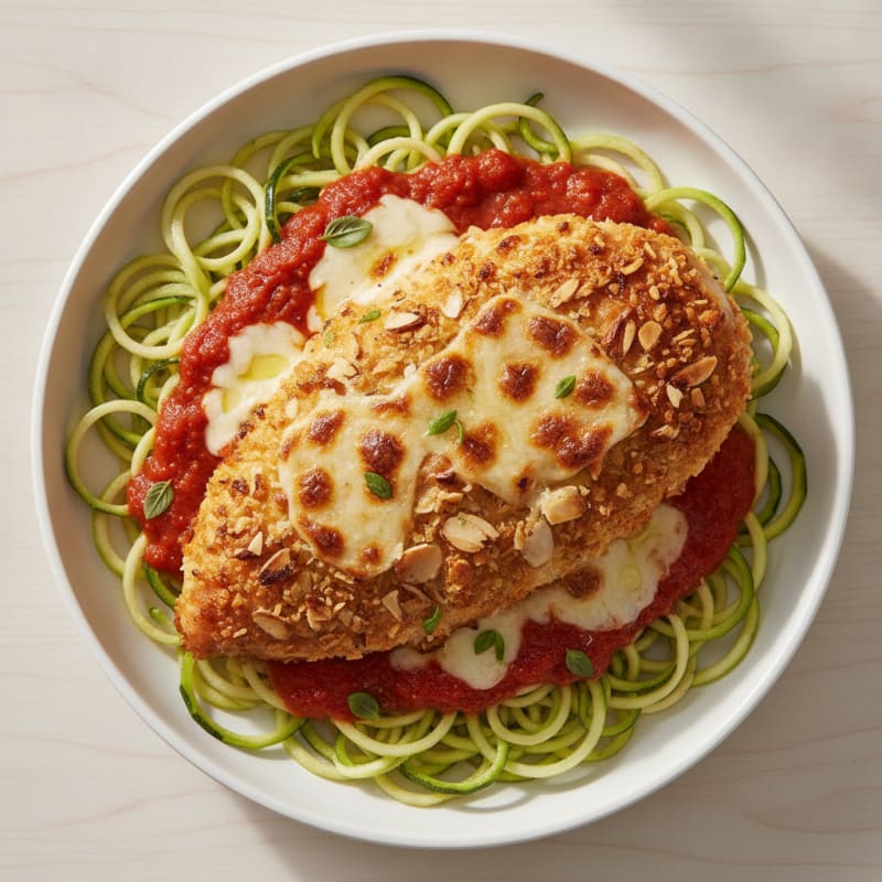 Crispy Chicken Parmesan with Zucchini Noodles