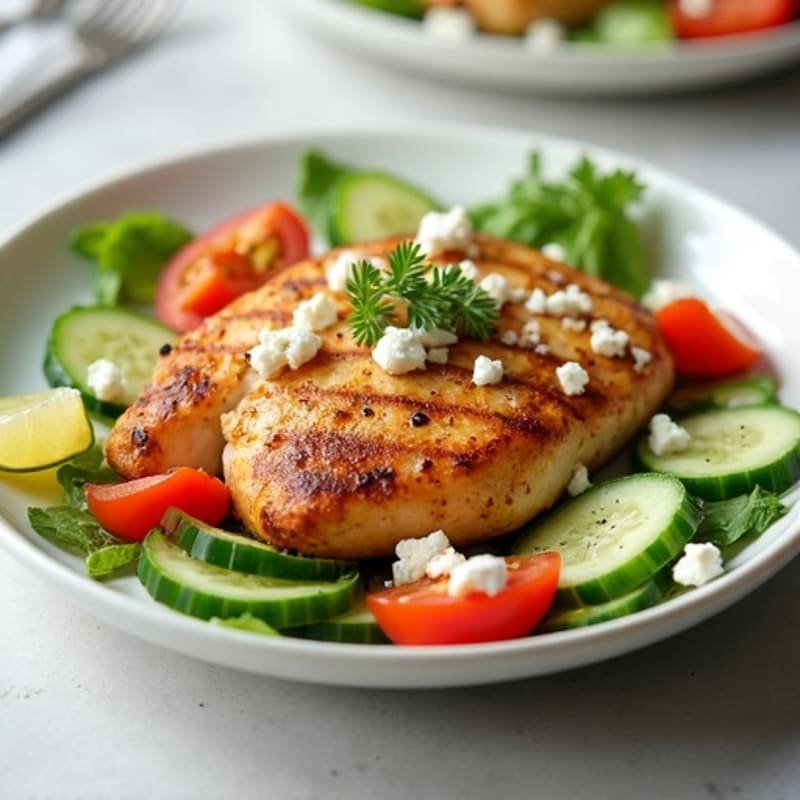 Grilled Chicken Breast with Cucumber Tomato Salad