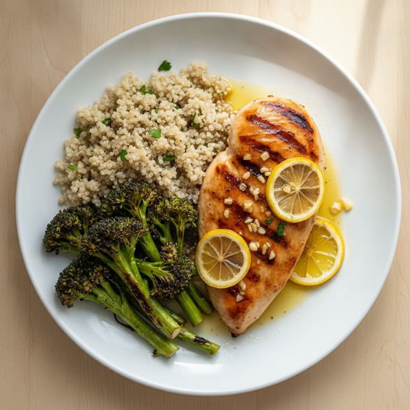 Grilled Chicken Breast with Roasted Broccoli and Quinoa