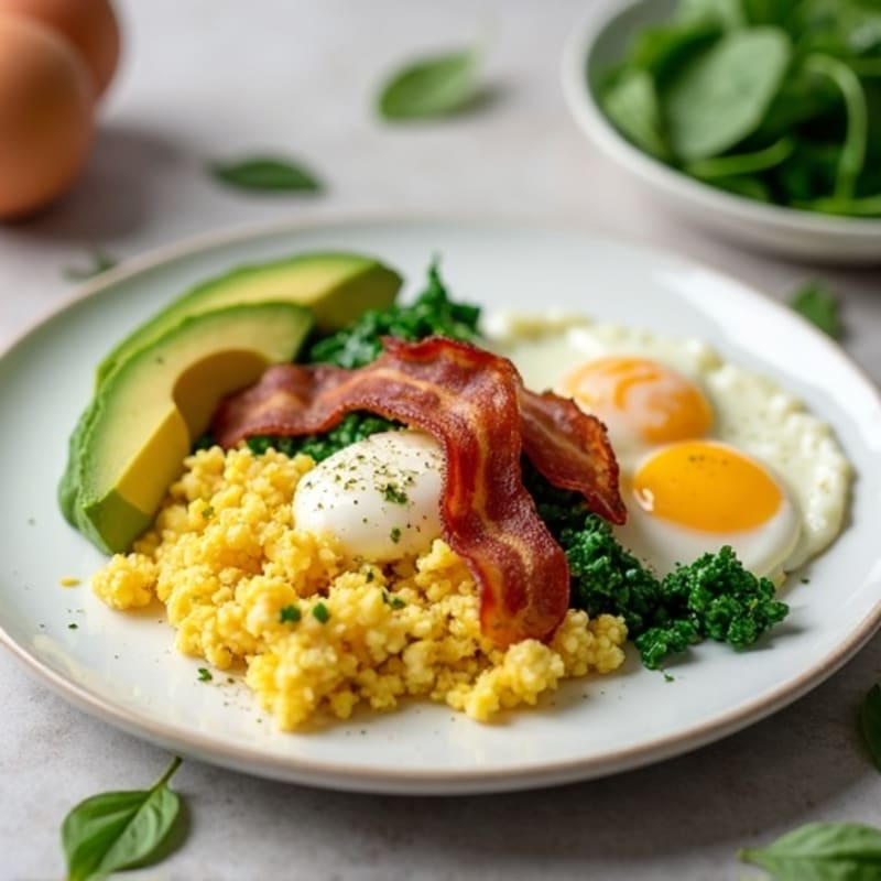 Crispy Turkey Bacon and Egg White Scramble with Spinach