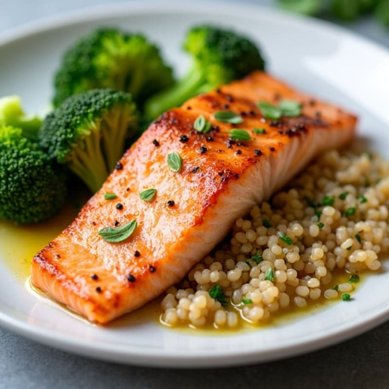 Seared Salmon with Roasted Broccoli and Quinoa