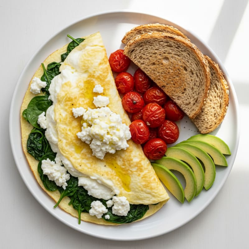 Egg White Spinach Omelet with Cottage Cheese and Cherry Tomatoes