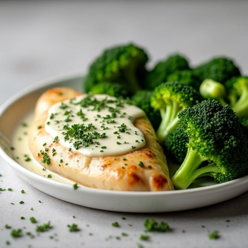 Creamy Garlic Herb Chicken with Roasted Broccoli
