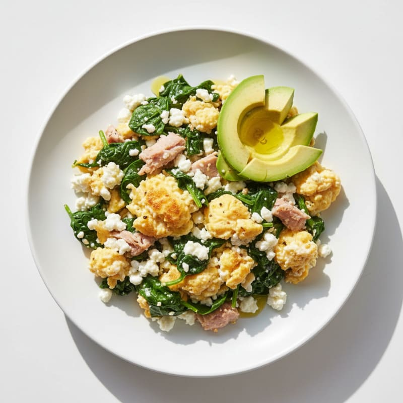 Cottage Cheese Scramble with Spinach and Smoked Turkey