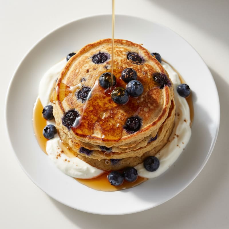 Blueberry Ricotta Pancakes with Maple Syrup
