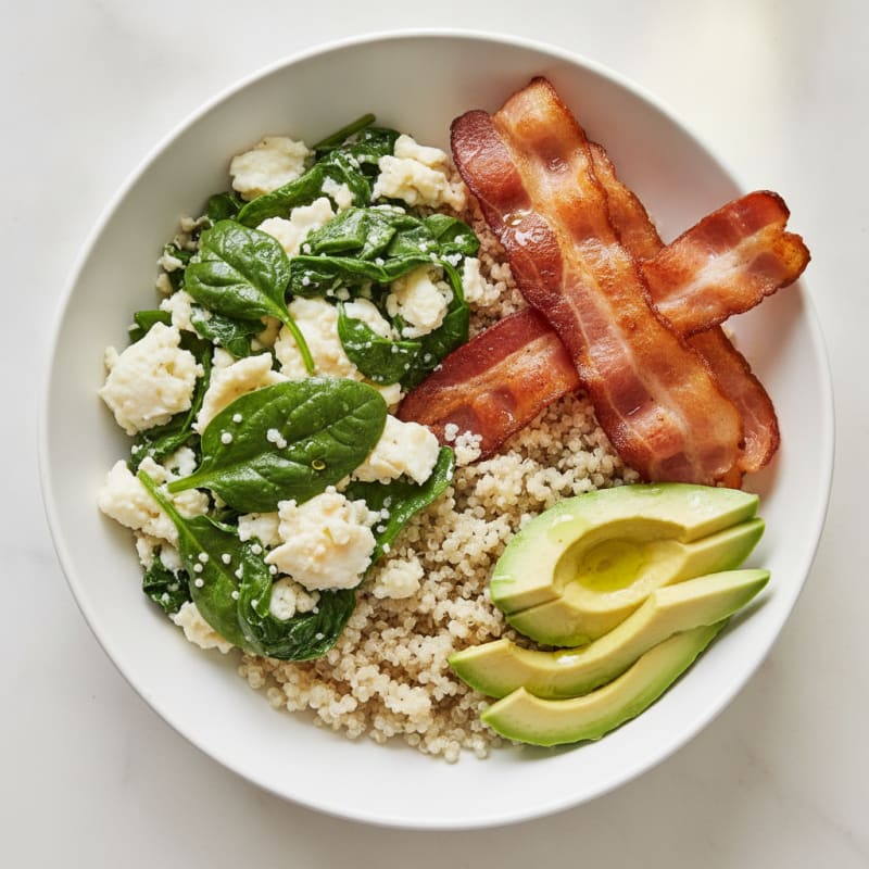 Crispy Turkey Bacon and Egg White Scramble with Spinach