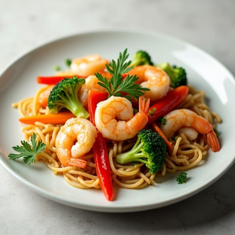 Shrimp and Vegetable Noodle Stir-Fry with Tangy Peanut-Lime Sauce