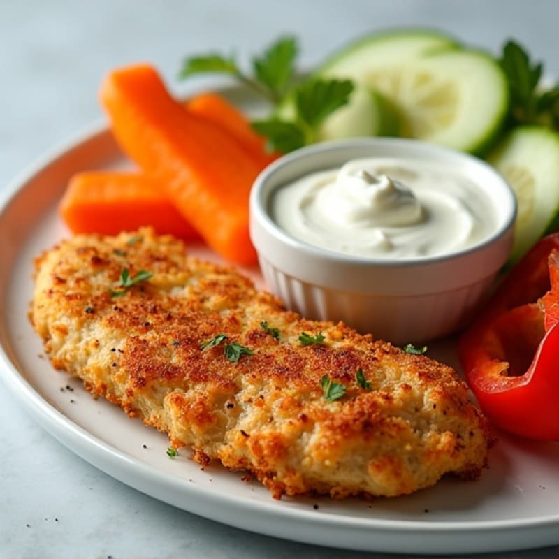 Crispy Chicken Breast with Queso Blanco Dip and Fresh Veggie Sticks