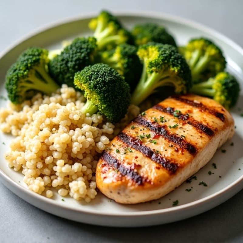 Grilled Chicken Breast with Quinoa and Roasted Broccoli