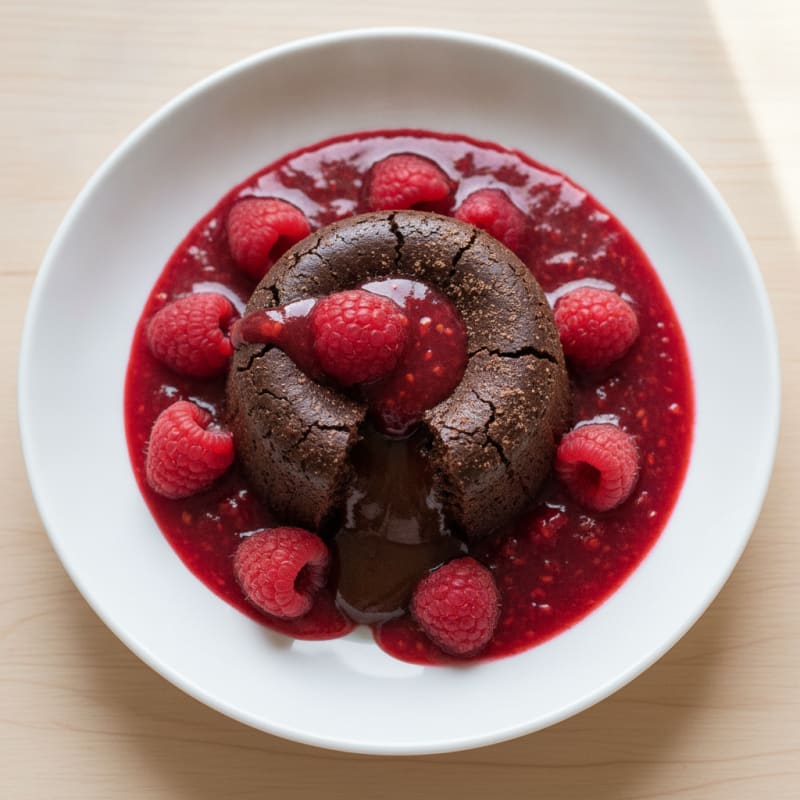 Chocolate Lava Cake with Raspberry Coulis