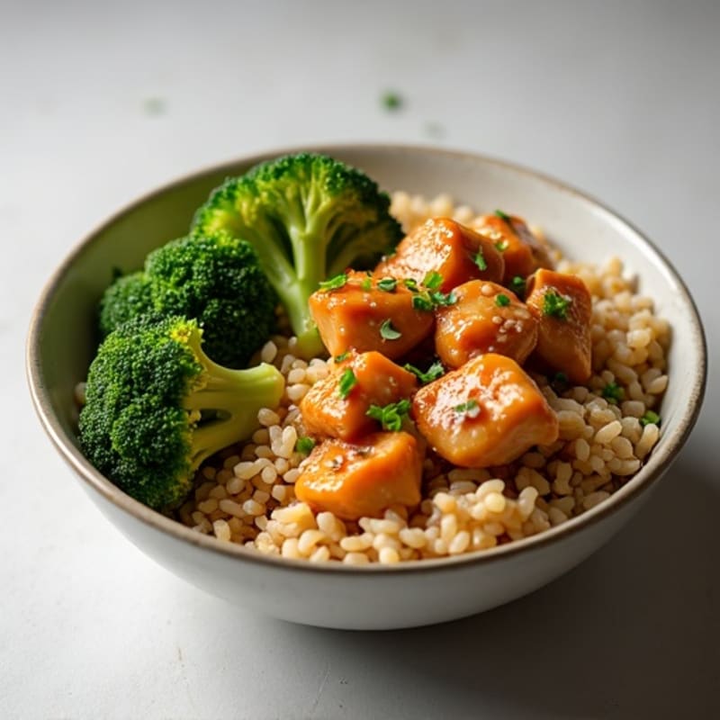 Ginger-Sesame Chicken Rice Bowl with Roasted Broccoli