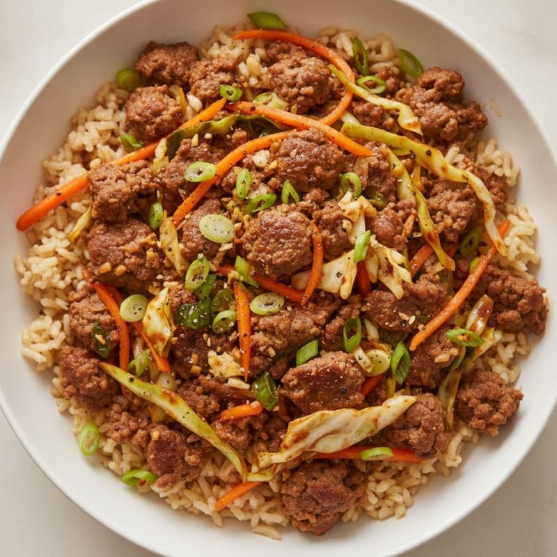Spicy Ground Beef & Cabbage Bowl