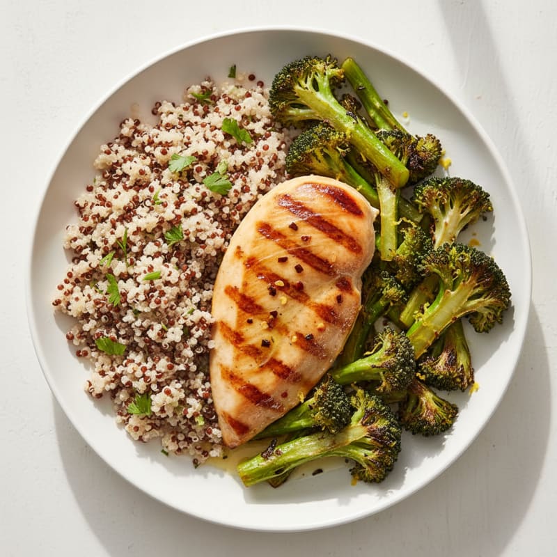 Grilled Chicken Breast with Roasted Broccoli and Quinoa