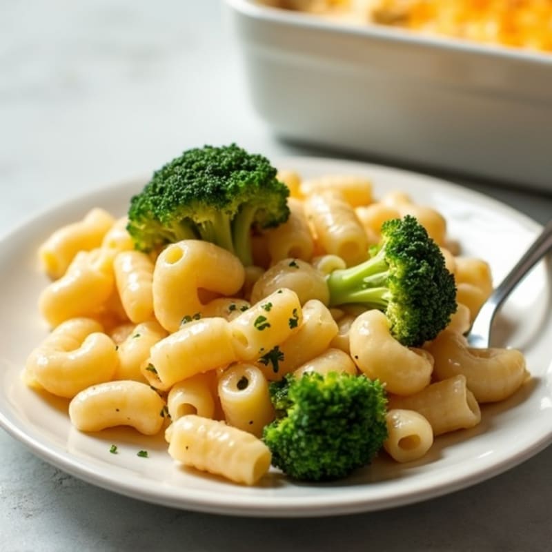 Healthy Creamy Baked Mac and Cheese with Chicken and Broccoli