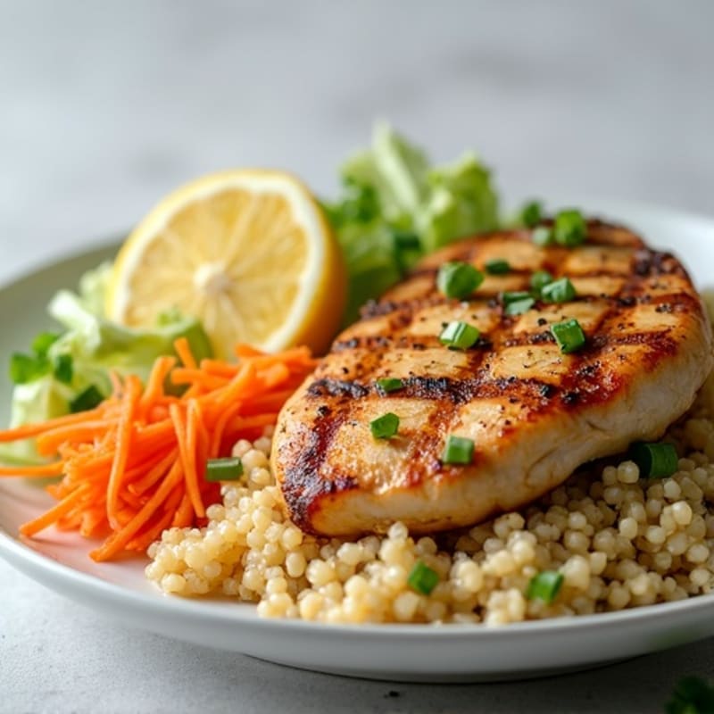 Grilled Chicken Breast with Crunchy Cabbage Slaw and Quinoa