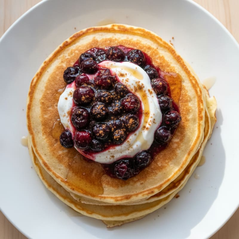 Fluffy Buttermilk Pancakes with Berry Compote
