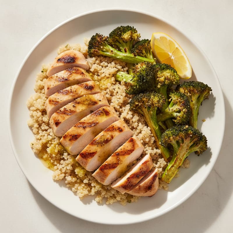 Grilled Chicken Breast with Quinoa and Roasted Broccoli