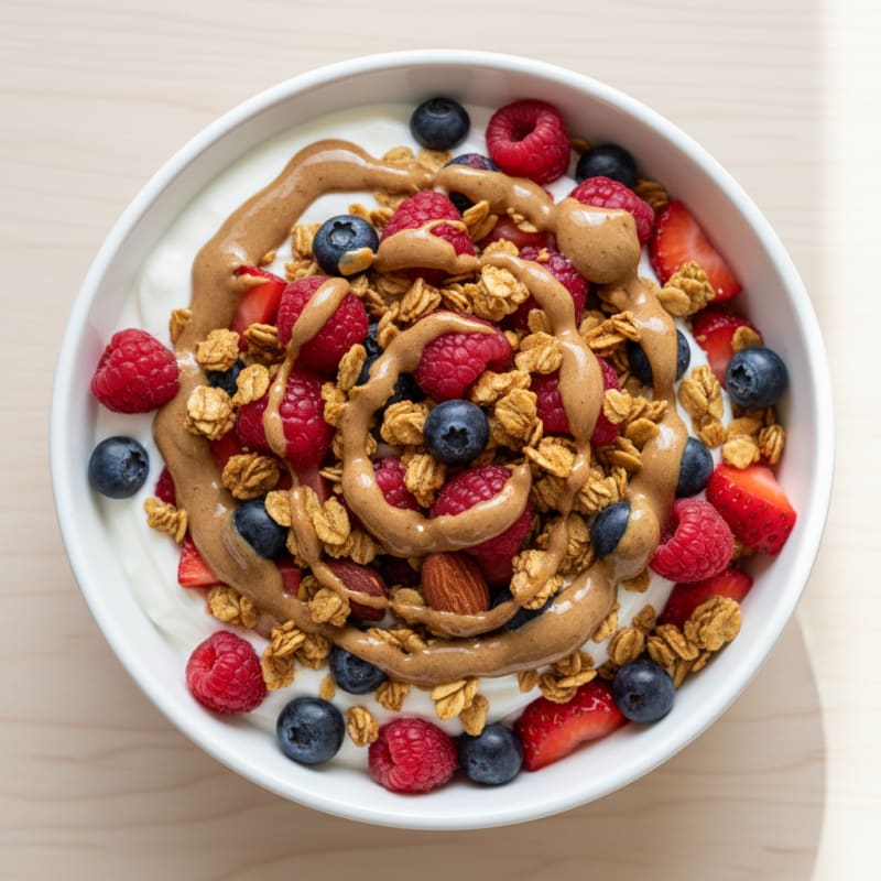 Creamy Greek Yogurt Parfait with Almond Butter and Mixed Berries